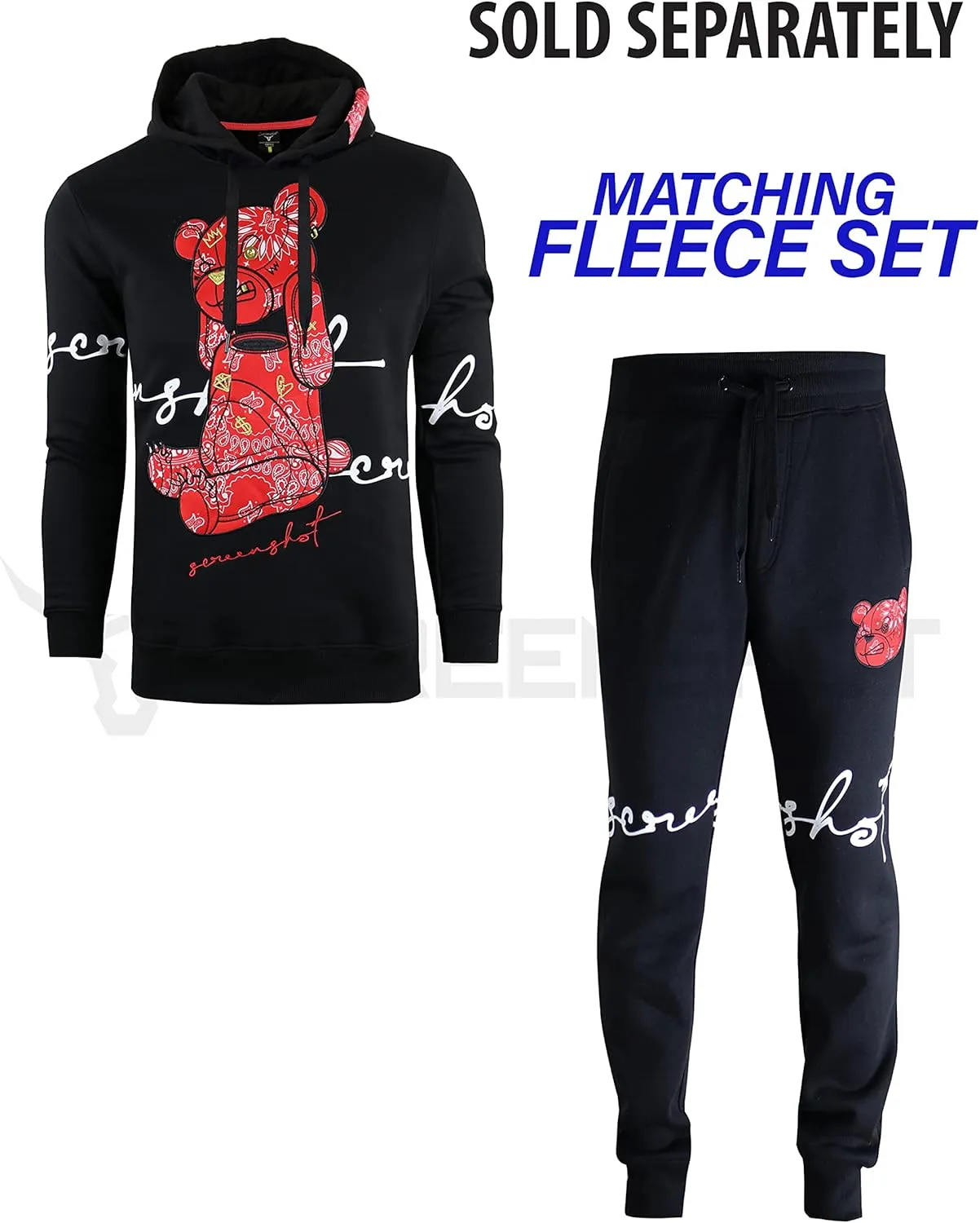 SCREENSHOT Mens Urban Premium Fleece Hoodie - Animation Cartoon Character Embroidery Patch Gel Print Hooded Sweatshirt