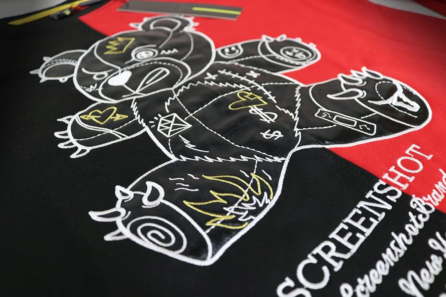 SCREENSHOT Mens Urban Premium Fleece Hoodie - Animation Cartoon Character Embroidery Patch Gel Print Hooded Sweatshirt