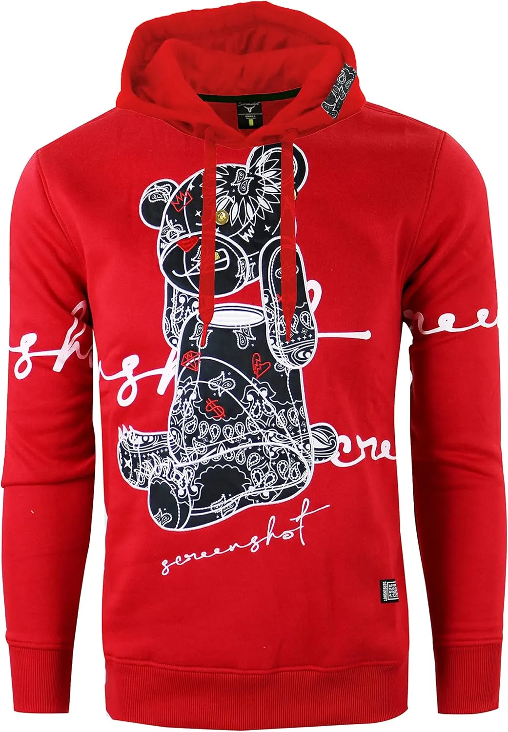 SCREENSHOT Mens Urban Premium Fleece Hoodie - Animation Cartoon Character Embroidery Patch Gel Print Hooded Sweatshirt