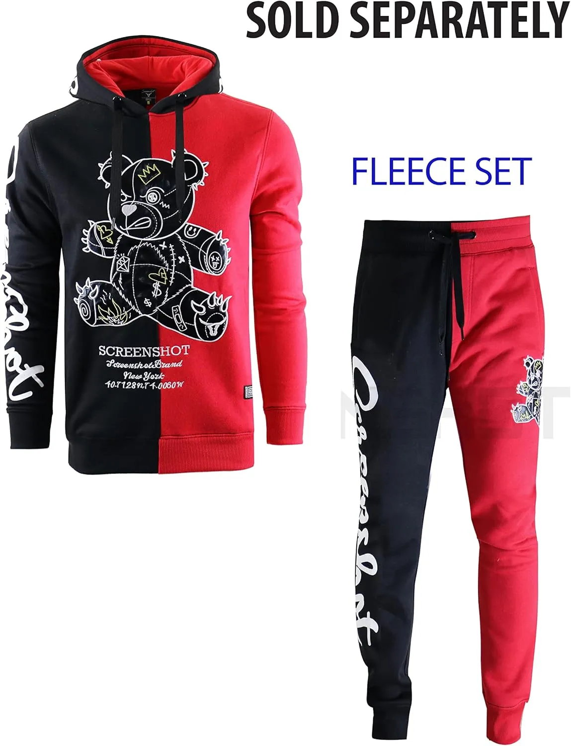 SCREENSHOT Mens Urban Premium Fleece Hoodie - Animation Cartoon Character Embroidery Patch Gel Print Hooded Sweatshirt