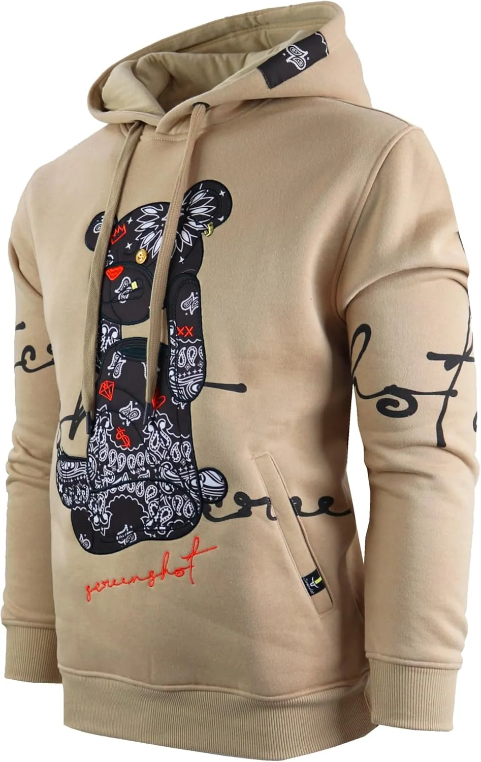 SCREENSHOT Mens Urban Premium Fleece Hoodie - Animation Cartoon Character Embroidery Patch Gel Print Hooded Sweatshirt