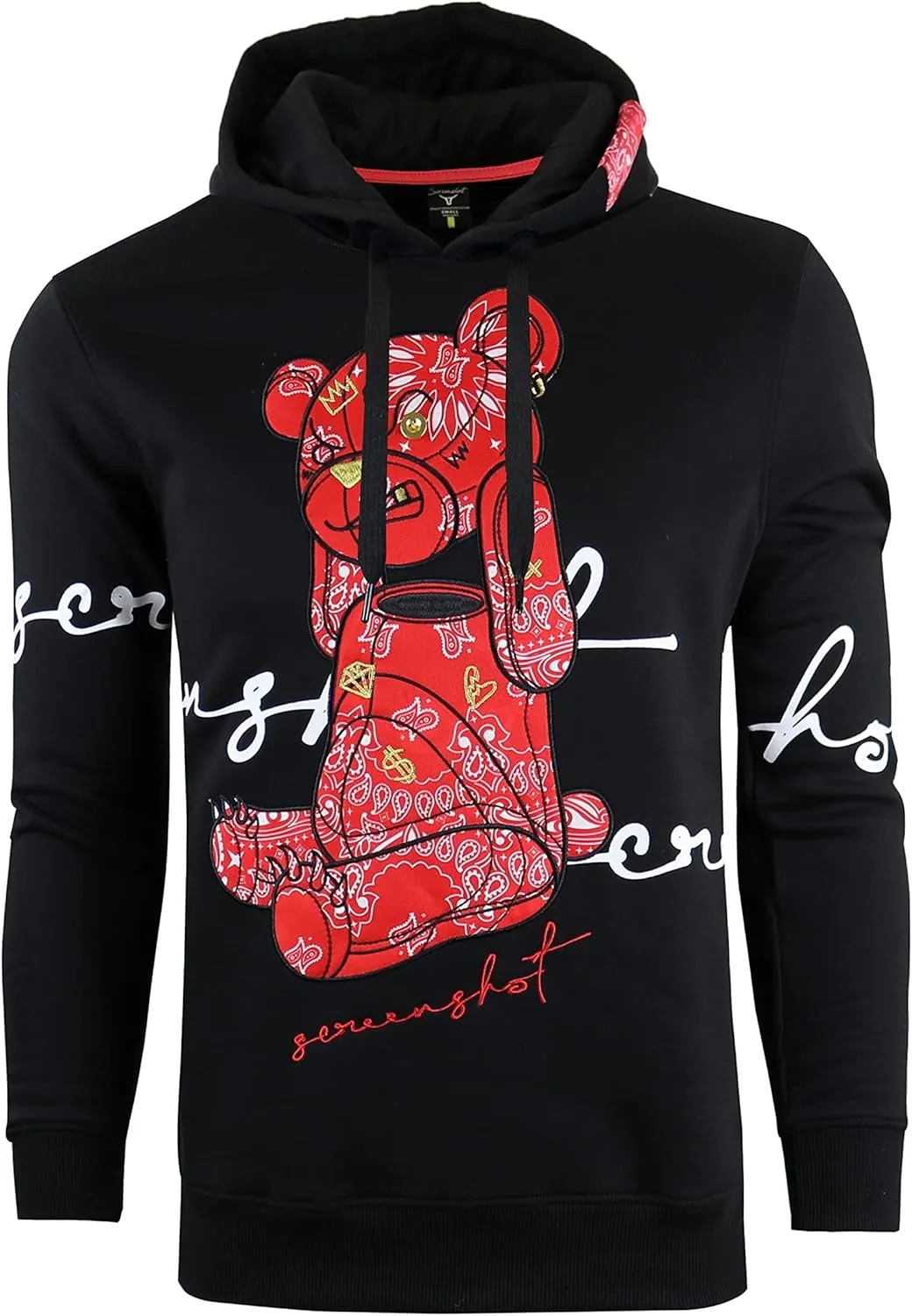 SCREENSHOT Mens Urban Premium Fleece Hoodie - Animation Cartoon Character Embroidery Patch Gel Print Hooded Sweatshirt