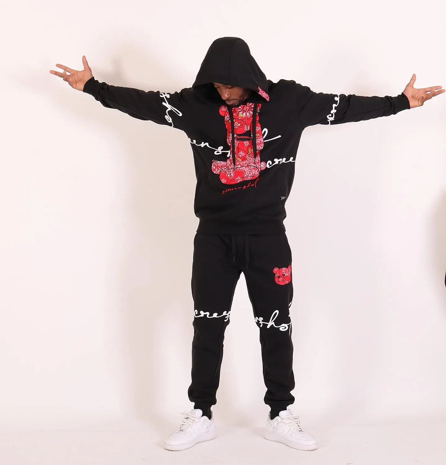 SCREENSHOT Mens Urban Premium Fleece Hoodie - Animation Cartoon Character Embroidery Patch Gel Print Hooded Sweatshirt