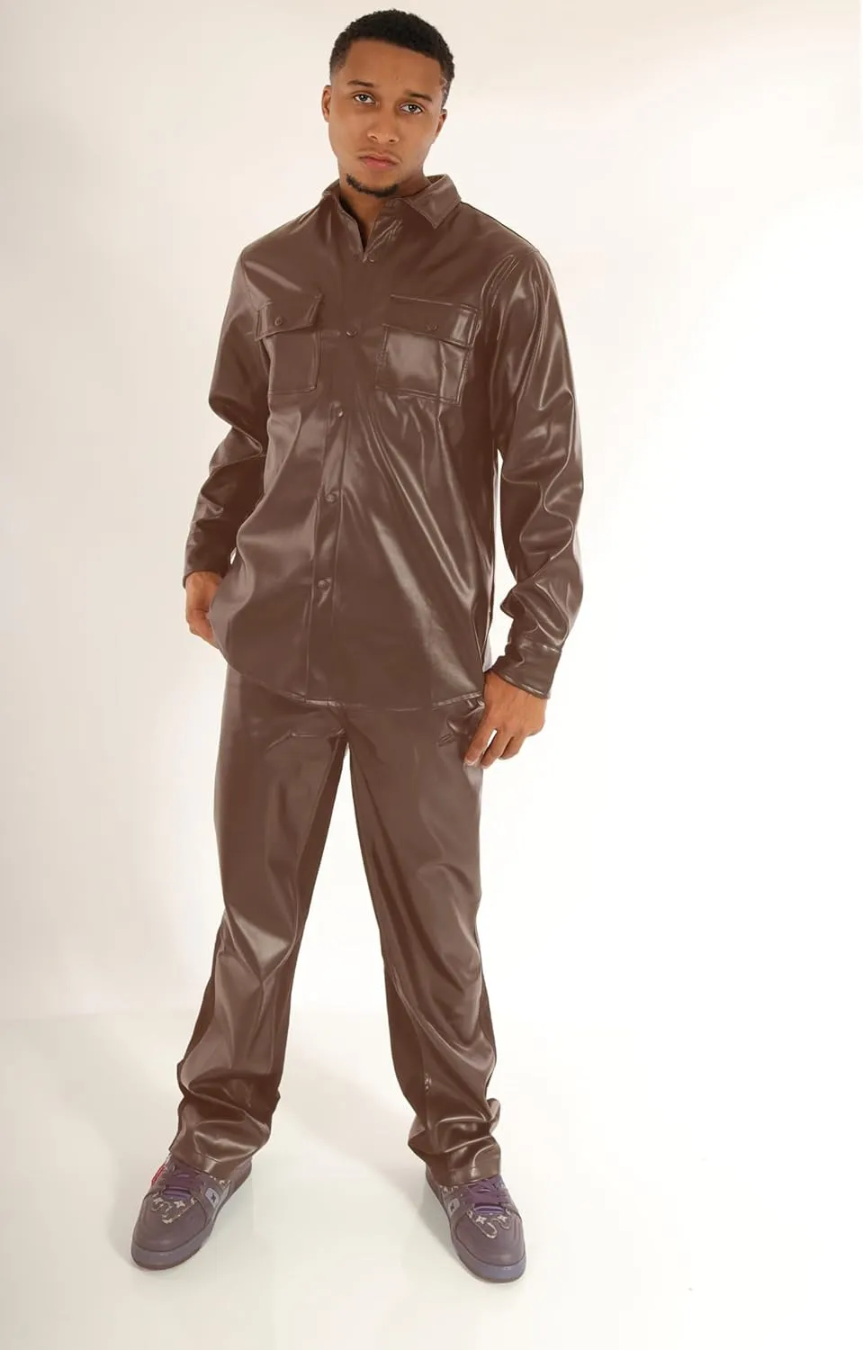SCREENSHOT TRACKSUITS 3202 Mens PU Urban Premium Track Set Vegan Leather Athletic Streetwear Fashion Suit