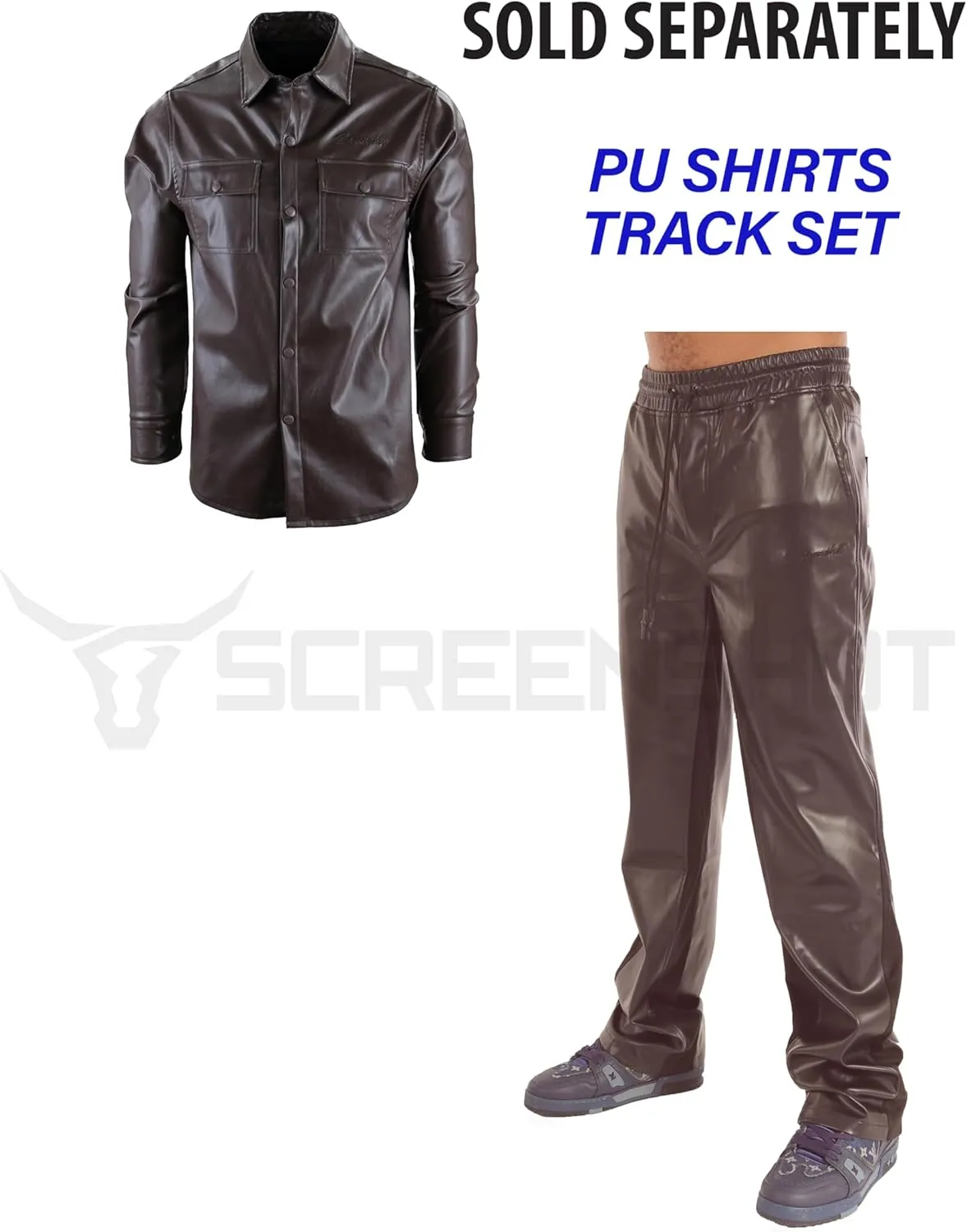 SCREENSHOT TRACKSUITS 3202 Mens PU Urban Premium Track Set Vegan Leather Athletic Streetwear Fashion Suit