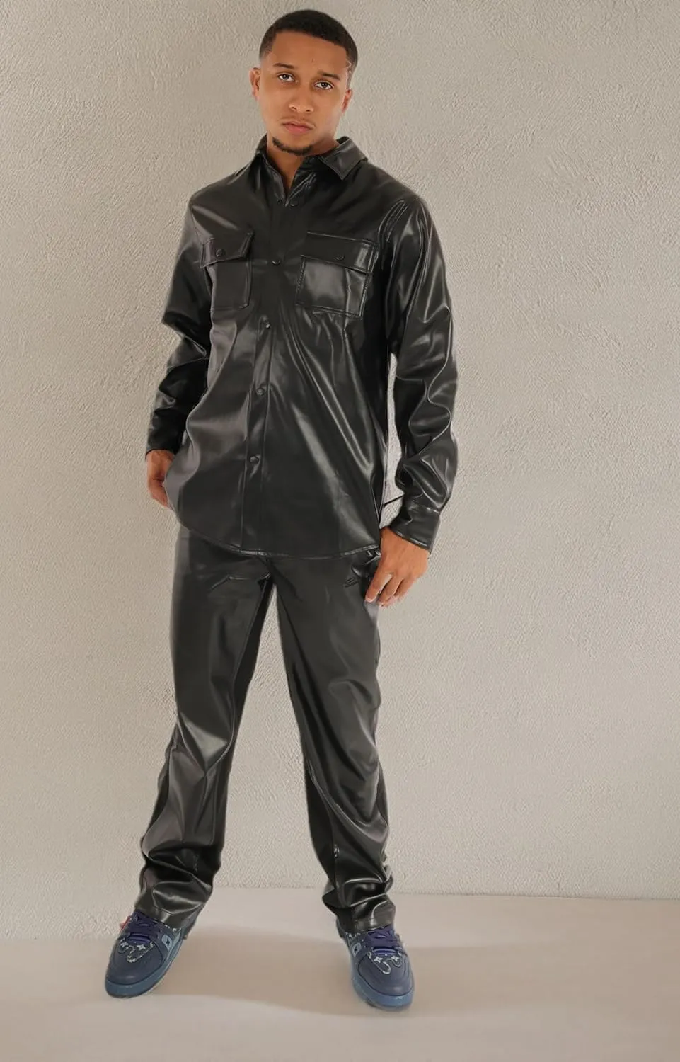 SCREENSHOT TRACKSUITS 3202 Mens PU Urban Premium Track Set Vegan Leather Athletic Streetwear Fashion Suit