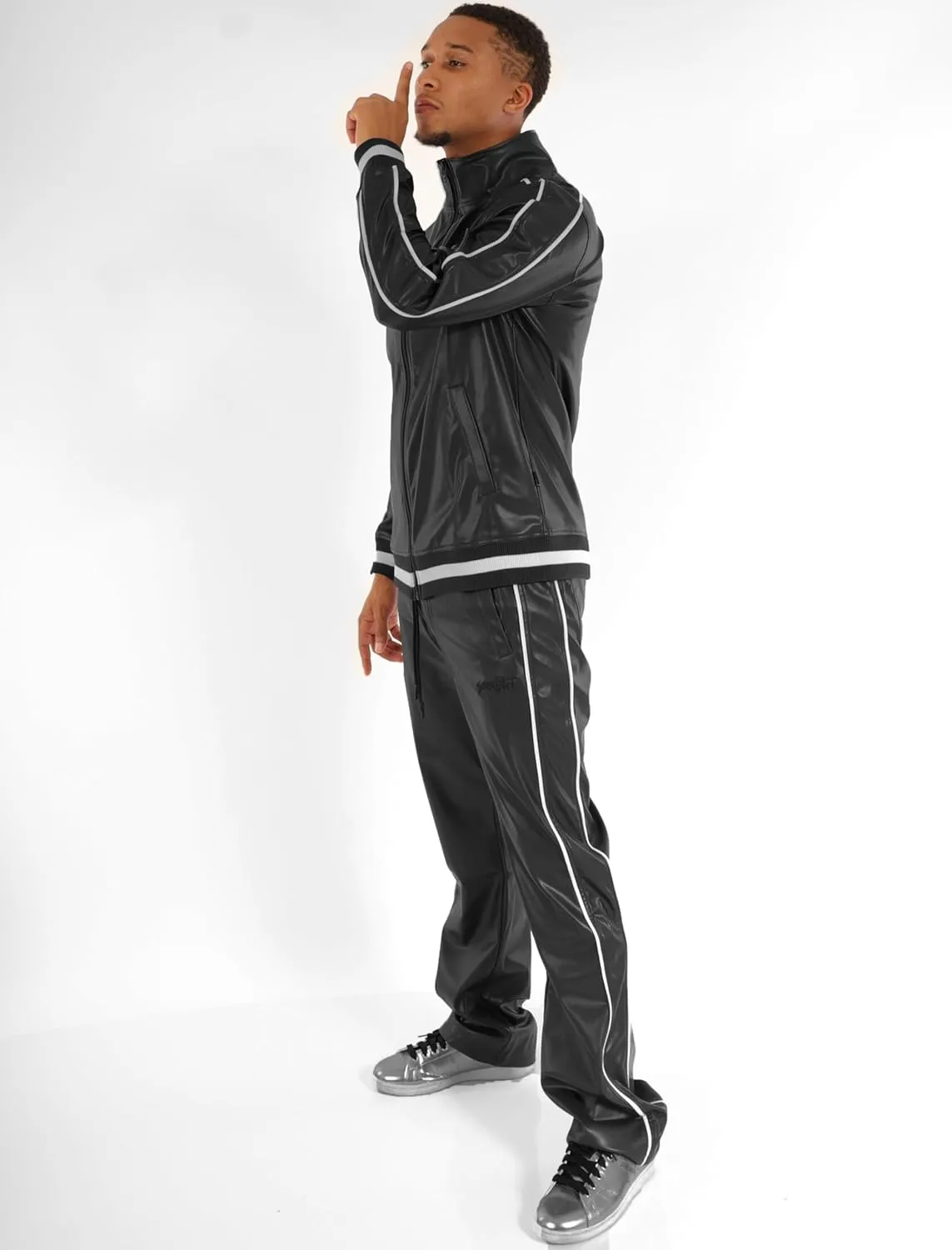 SCREENSHOT TRACKSUITS 3202 Mens PU Urban Premium Track Set Vegan Leather Athletic Streetwear Fashion Suit