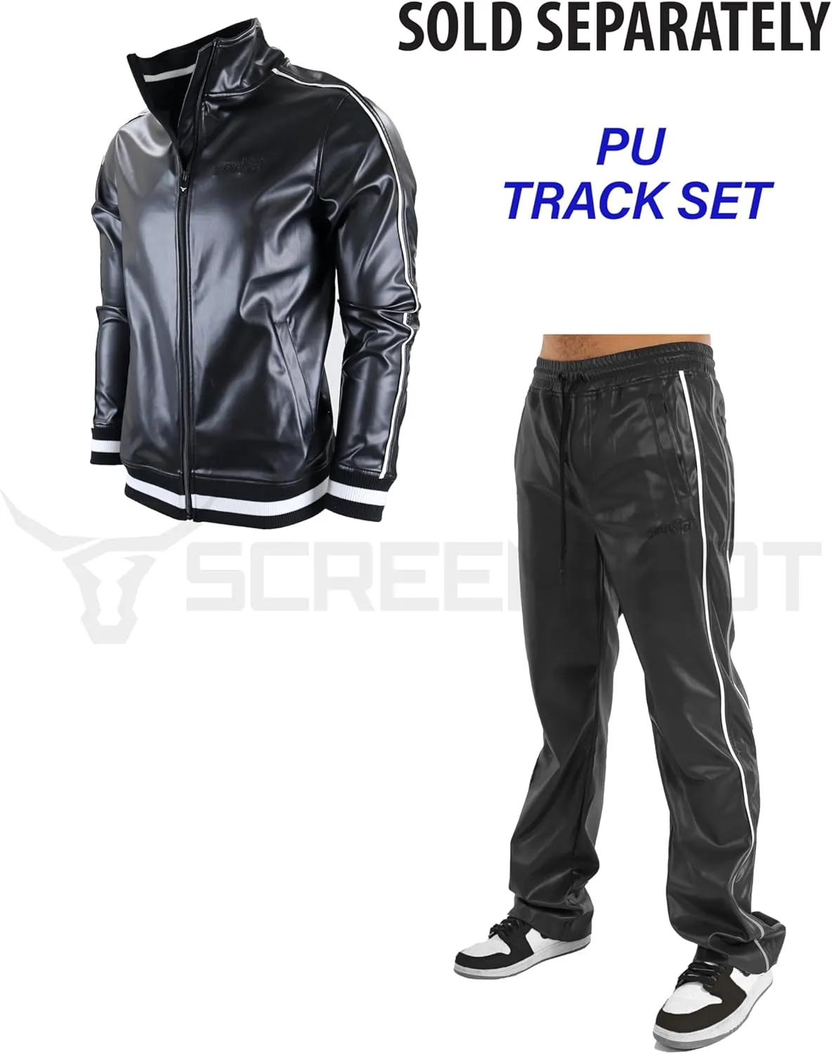 SCREENSHOT TRACKSUITS 3202 Mens PU Urban Premium Track Set Vegan Leather Athletic Streetwear Fashion Suit
