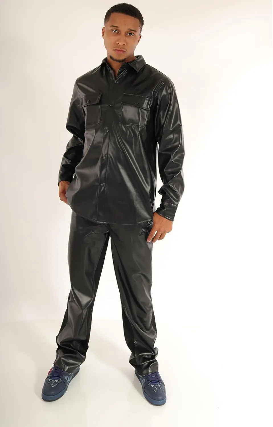 SCREENSHOT TRACKSUITS 3202 Mens PU Urban Premium Track Set Vegan Leather Athletic Streetwear Fashion Suit