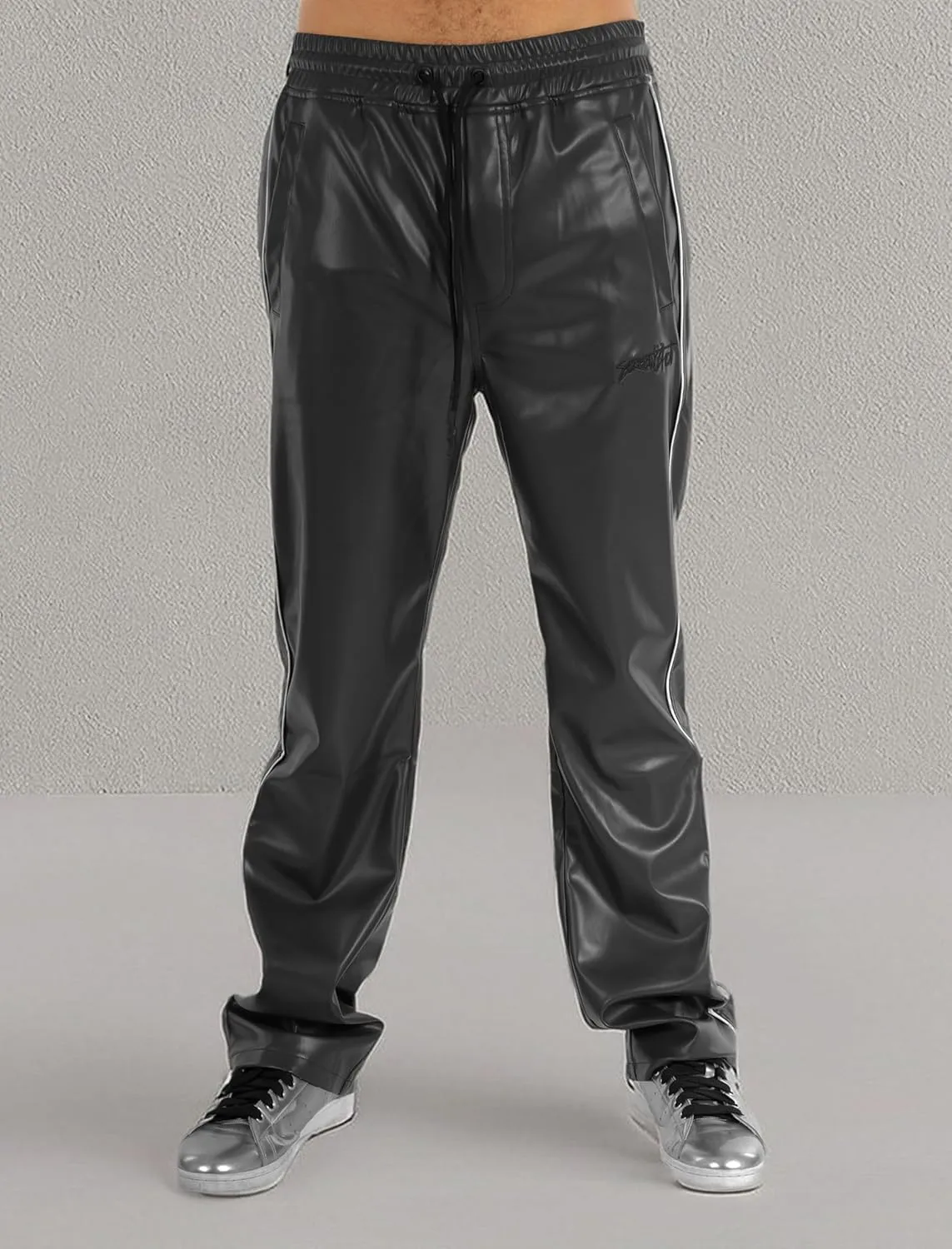 SCREENSHOT TRACKSUITS 3202 Mens PU Urban Premium Track Set Vegan Leather Athletic Streetwear Fashion Suit