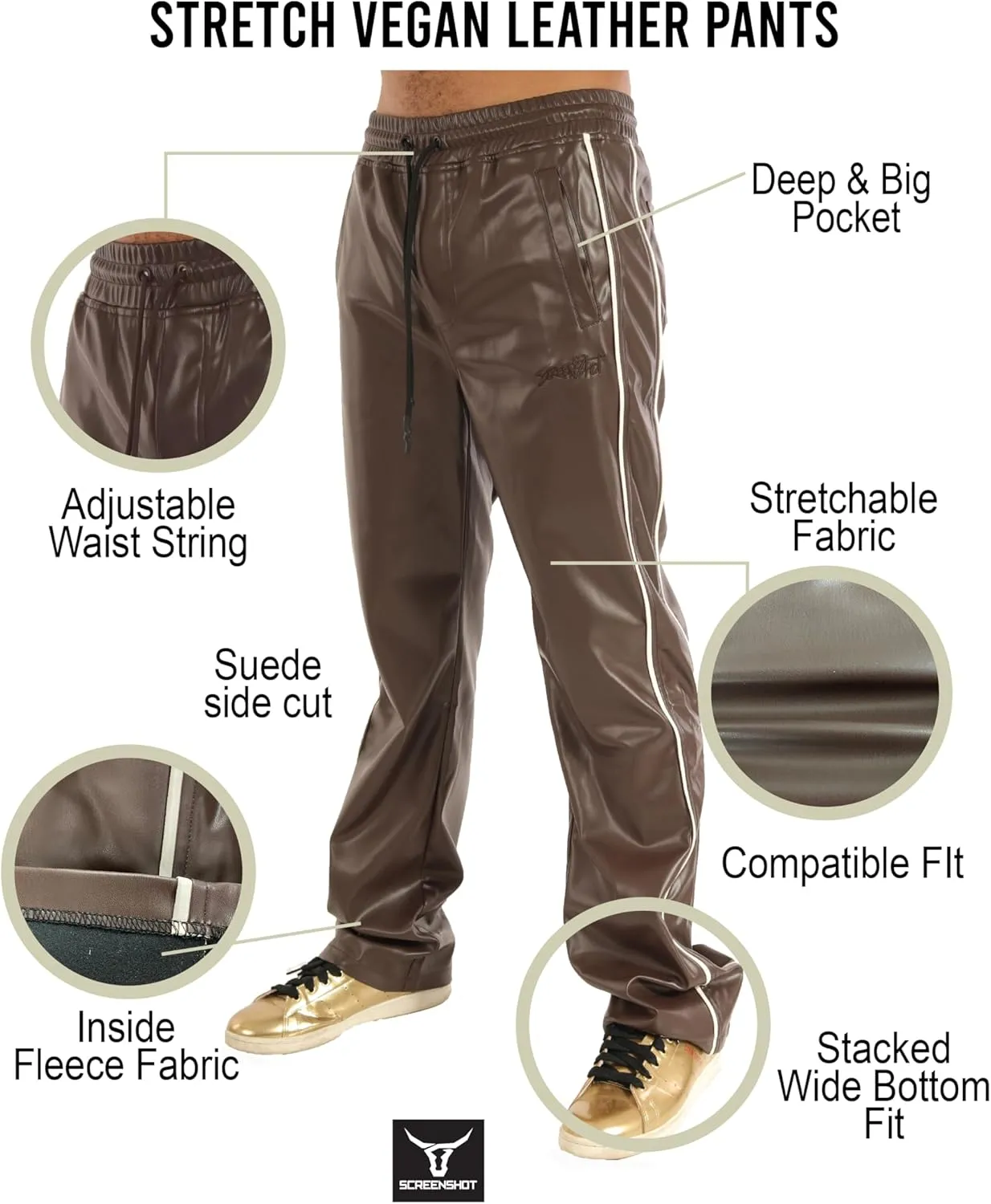 SCREENSHOT TRACKSUITS 3202 Mens PU Urban Premium Track Set Vegan Leather Athletic Streetwear Fashion Suit