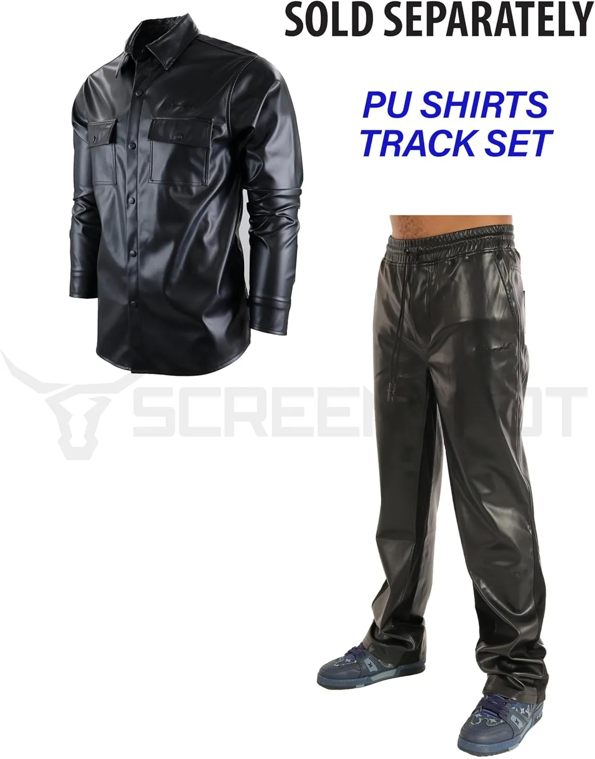 SCREENSHOT TRACKSUITS 3202 Mens PU Urban Premium Track Set Vegan Leather Athletic Streetwear Fashion Suit