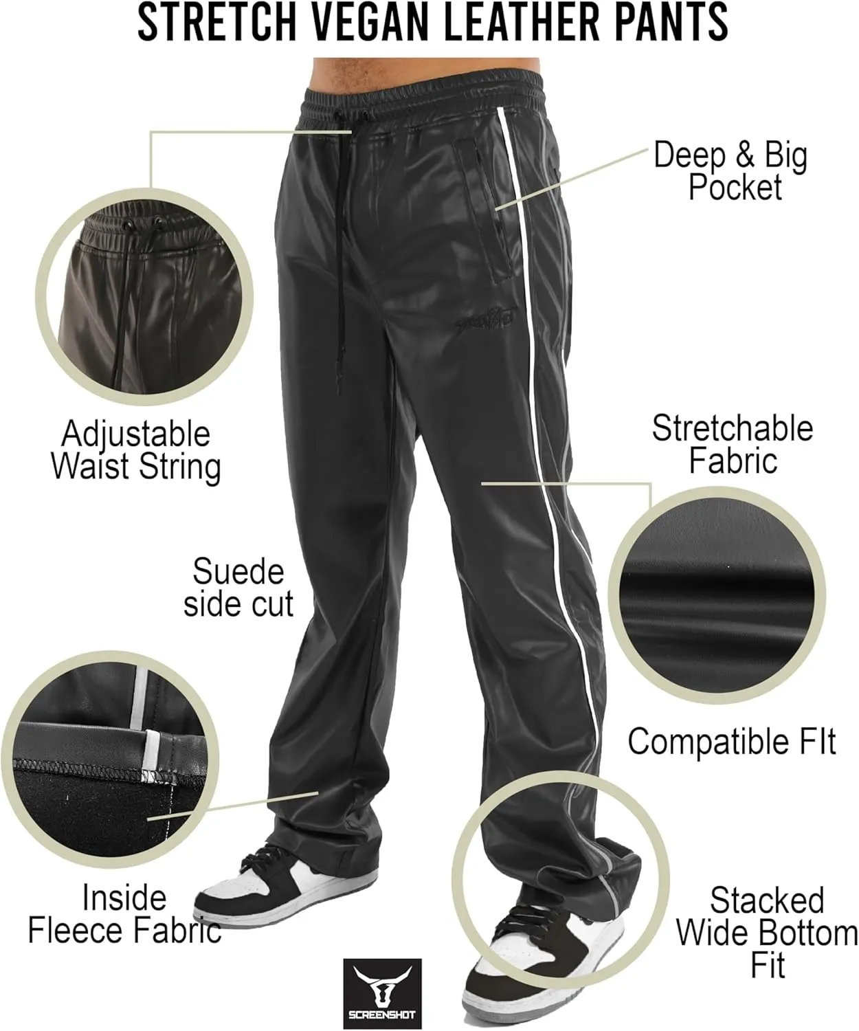 SCREENSHOT TRACKSUITS 3202 Mens PU Urban Premium Track Set Vegan Leather Athletic Streetwear Fashion Suit