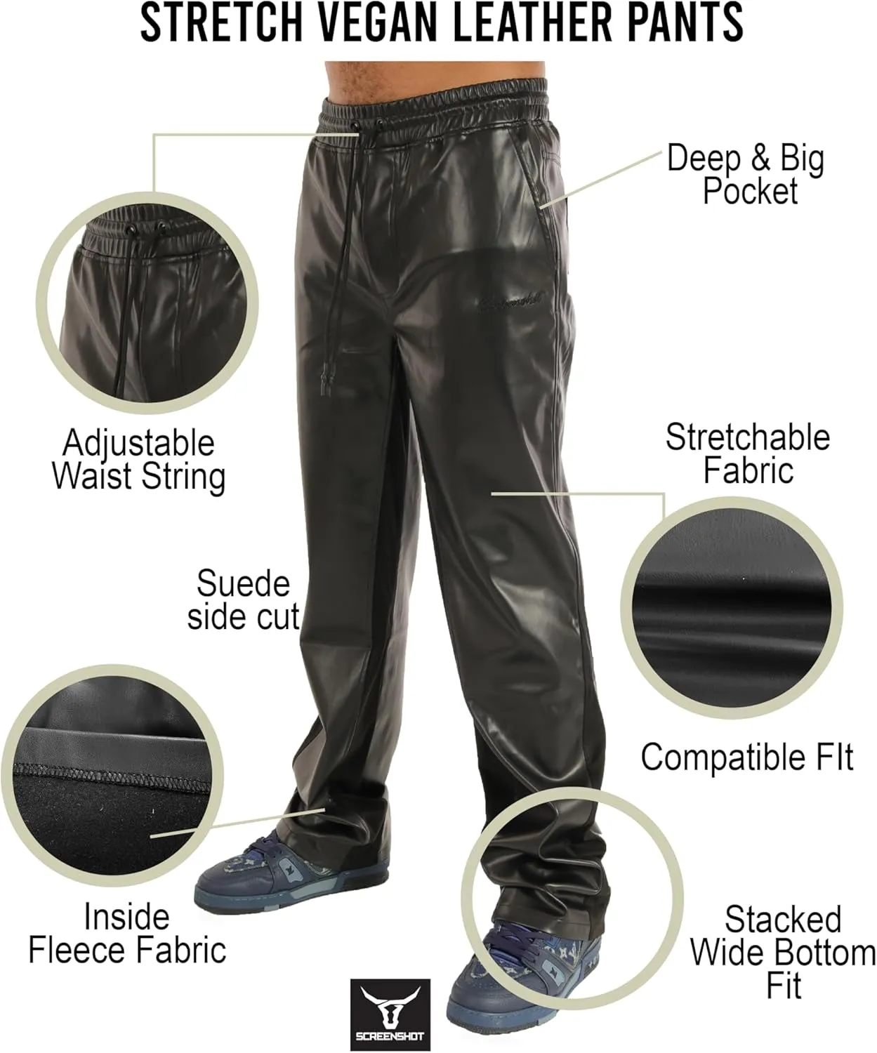 SCREENSHOT TRACKSUITS 3202 Mens PU Urban Premium Track Set Vegan Leather Athletic Streetwear Fashion Suit