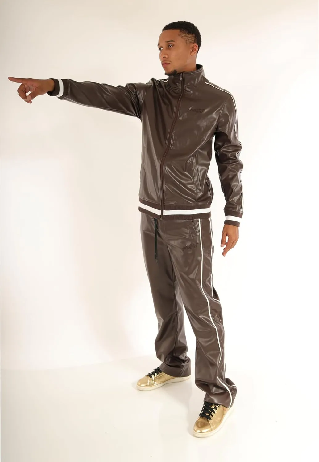 SCREENSHOT TRACKSUITS 3202 Mens PU Urban Premium Track Set Vegan Leather Athletic Streetwear Fashion Suit