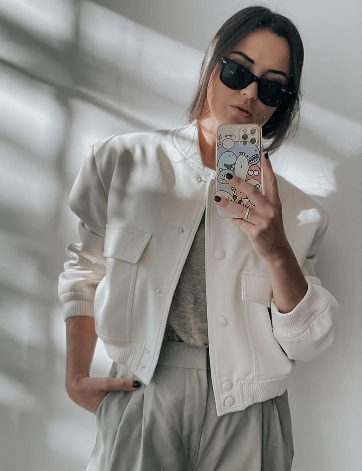 SCUSTY Women's Button Down Bomber Jacket Drop Shoulder Short Cropped Coat Outwear