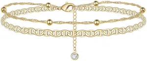 SEVENSTONE Initial Ankle Bracelets for Women Layered Dainty Filled Adjustable Handmade Letter Moon Initial Anklets for Girls Beach Jewelry Gifts