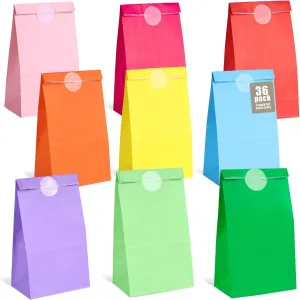 Shindel 36 Pack Paper Gift Bags with Stickers, 4.7"x3.1"x8.7" Party Goodie Bags 9 Colors for Birthdays, Weddings, Assorted Decorative Favor Packaging
