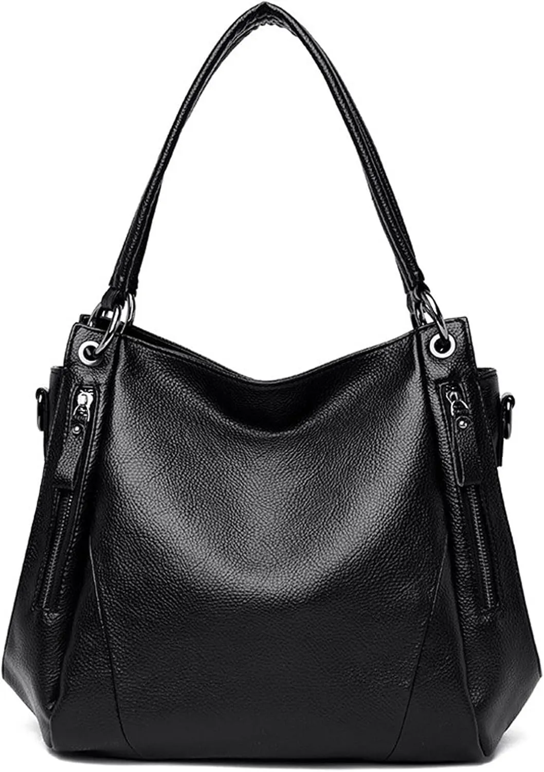 Shoulder Bags Black Women Handbag Female Shoulder Bags Large Capacity Good Cow Leather Casual Bag Big Ladies Bucket Bags(Black)