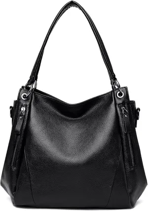 Shoulder Bags Black Women Handbag Female Shoulder Bags Large Capacity Good Cow Leather Casual Bag Big Ladies Bucket Bags(Black)
