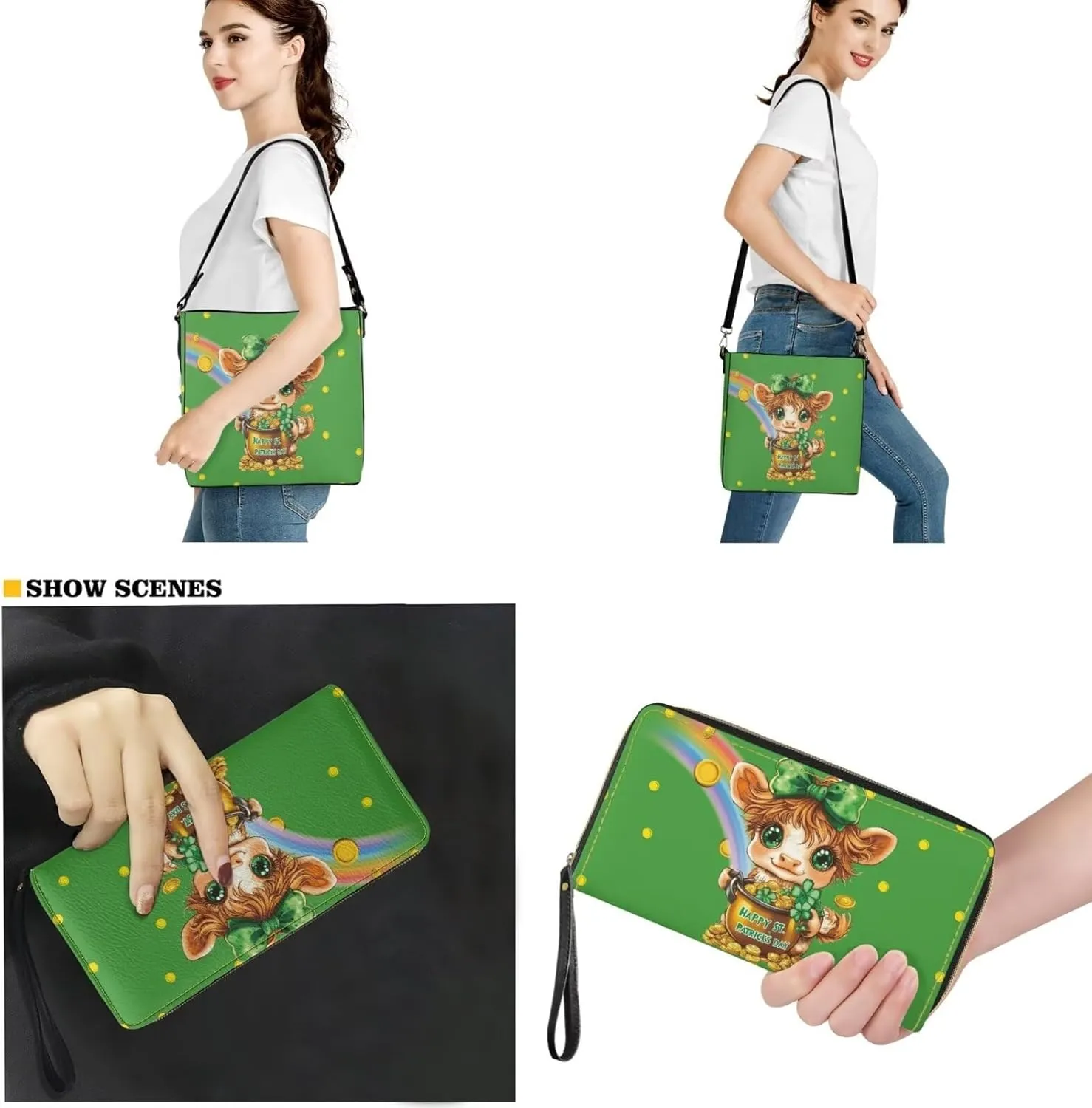 Shoulder Bags Set 2 Piece Saddle Bags Satchel Bags for Women Large Capacity with Zipper Wristlet Purses for Women