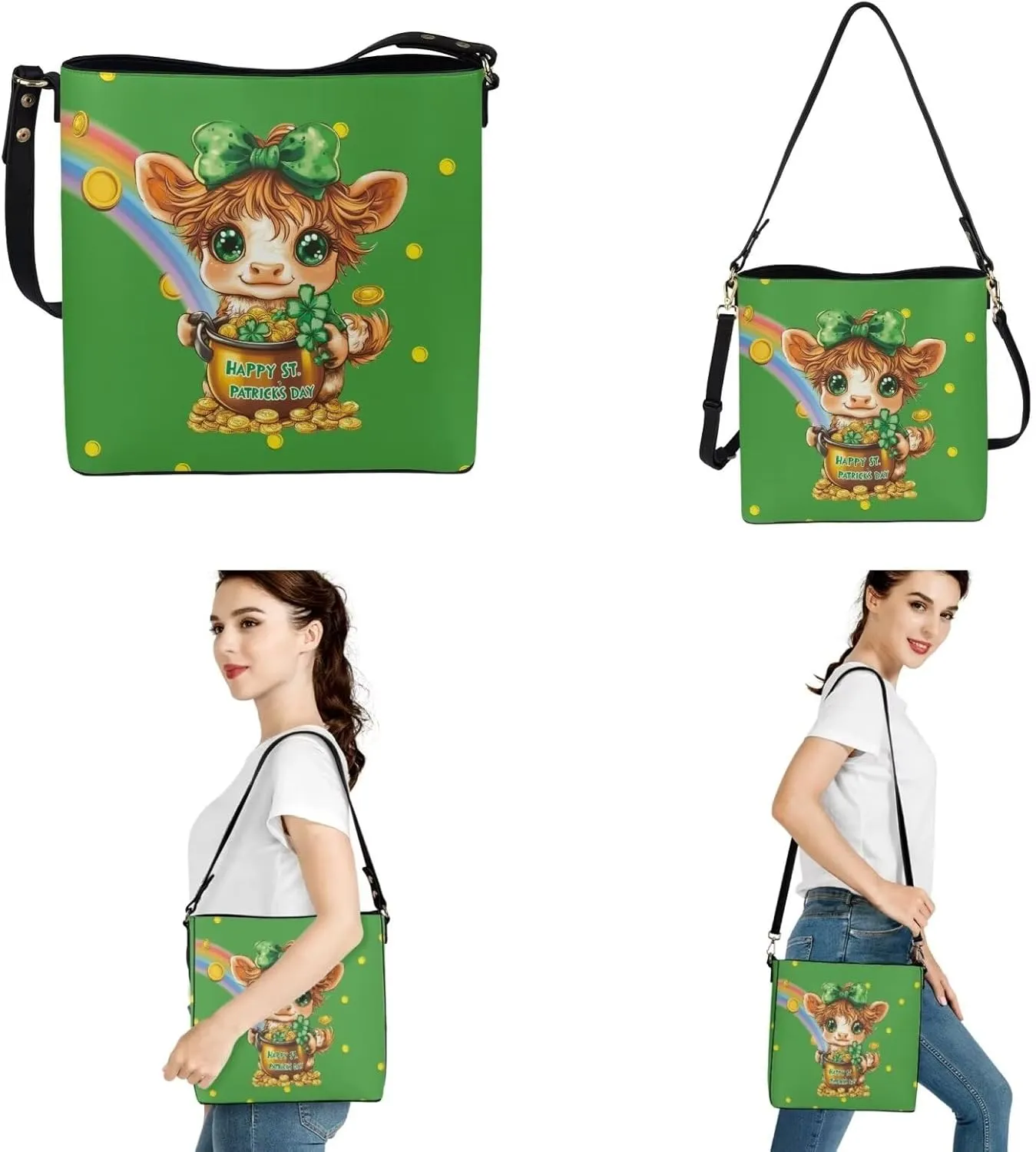 Shoulder Bags Set 2 Piece Saddle Bags Satchel Bags for Women Large Capacity with Zipper Wristlet Purses for Women