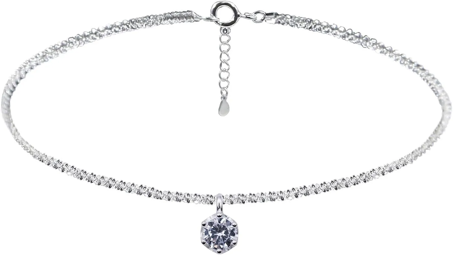 Silver Anklets for Women 925, Adjustable Womens Anklets Waterproof, Sterling Jewelry (White Diamond)