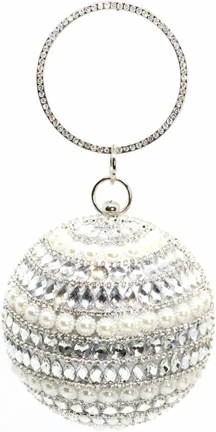 Sliver Round Ball Tassel Crystal Evening Clutch Purse for Women Gold Wedding Party Hand Bags