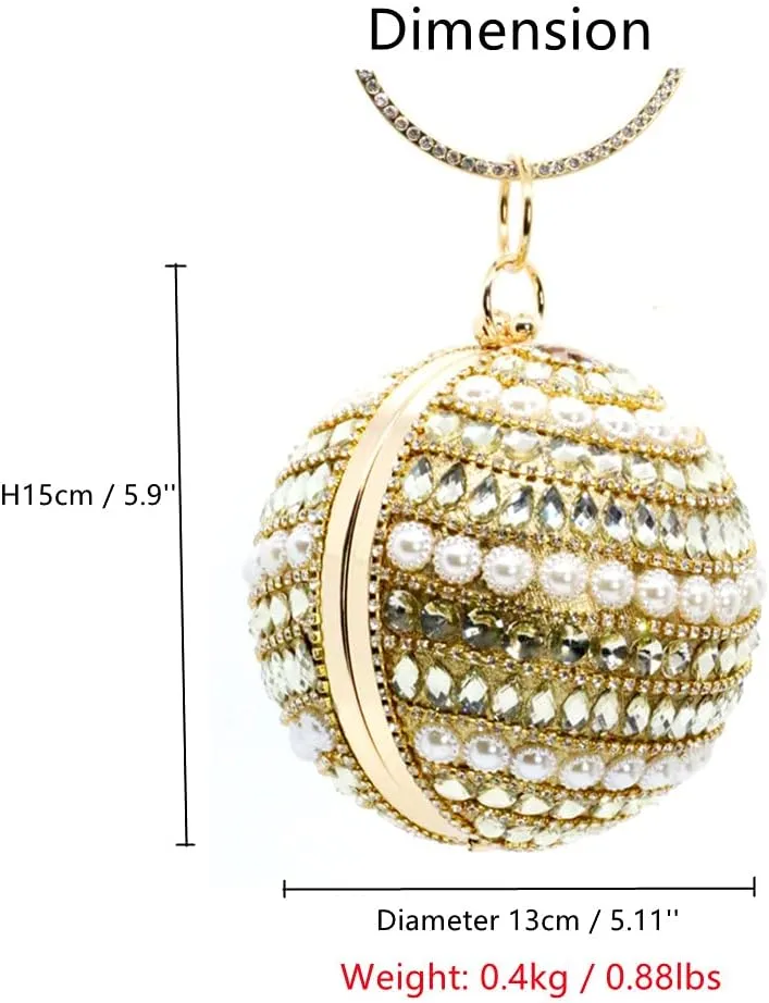 Sliver Round Ball Tassel Crystal Evening Clutch Purse for Women Gold Wedding Party Hand Bags
