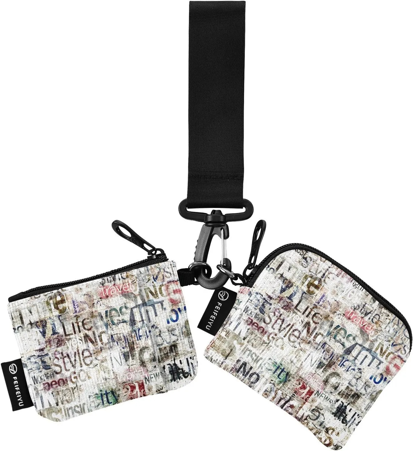Small Wallet for Women Abstract Grunge Words Letters Zip Around Dual Pouch Wristlet Wallets for Women Portable Card Wallet