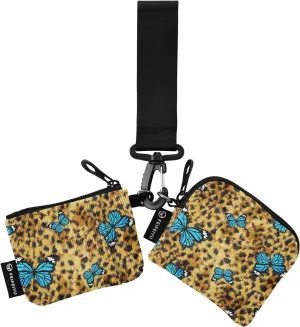 Small Wallet for Women Blue Butterfly Leopard Print Zip Around Dual Pouch Wristlet Wallets for Women Portable Card Wallet