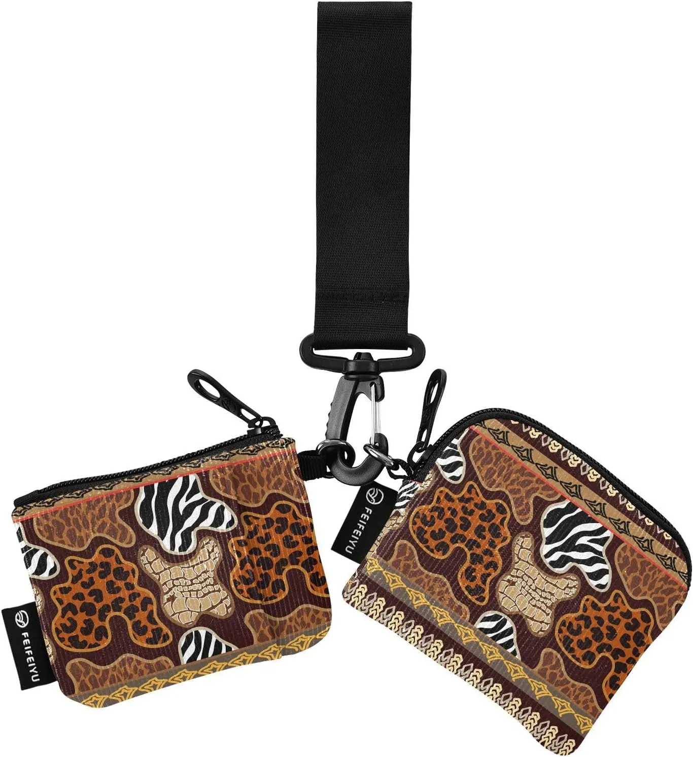 Small Wallet for Women Boho Tiger Stripes Leopard Print Zip Around Dual Pouch Wristlet Wallets for Women Portable Card Wallet