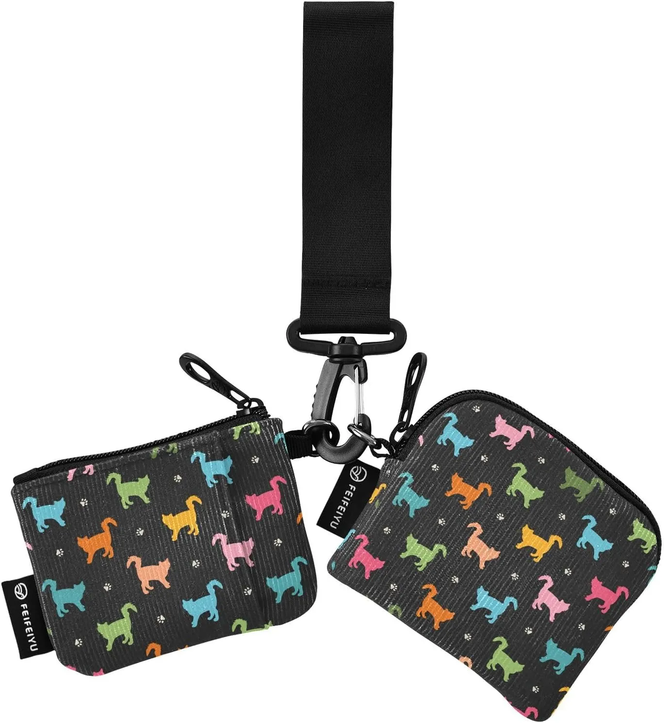 Small Wallet for Women Colored Cats Animals Zip Around Dual Pouch Wristlet Wallets for Women Portable Card Wallet