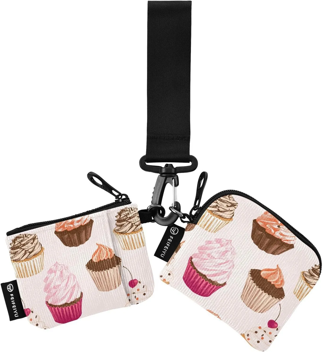 Small Wallet for Women Colorful Cupcakes Sweet Desserts Zip Around Dual Pouch Wristlet Wallets for Women Portable Card Wallet