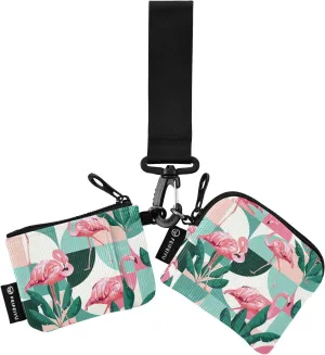 Small Wallet for Women Exotic Jungle Pink Flamingos Zip Around Dual Pouch Wristlet Wallets for Women Portable Card Wallet