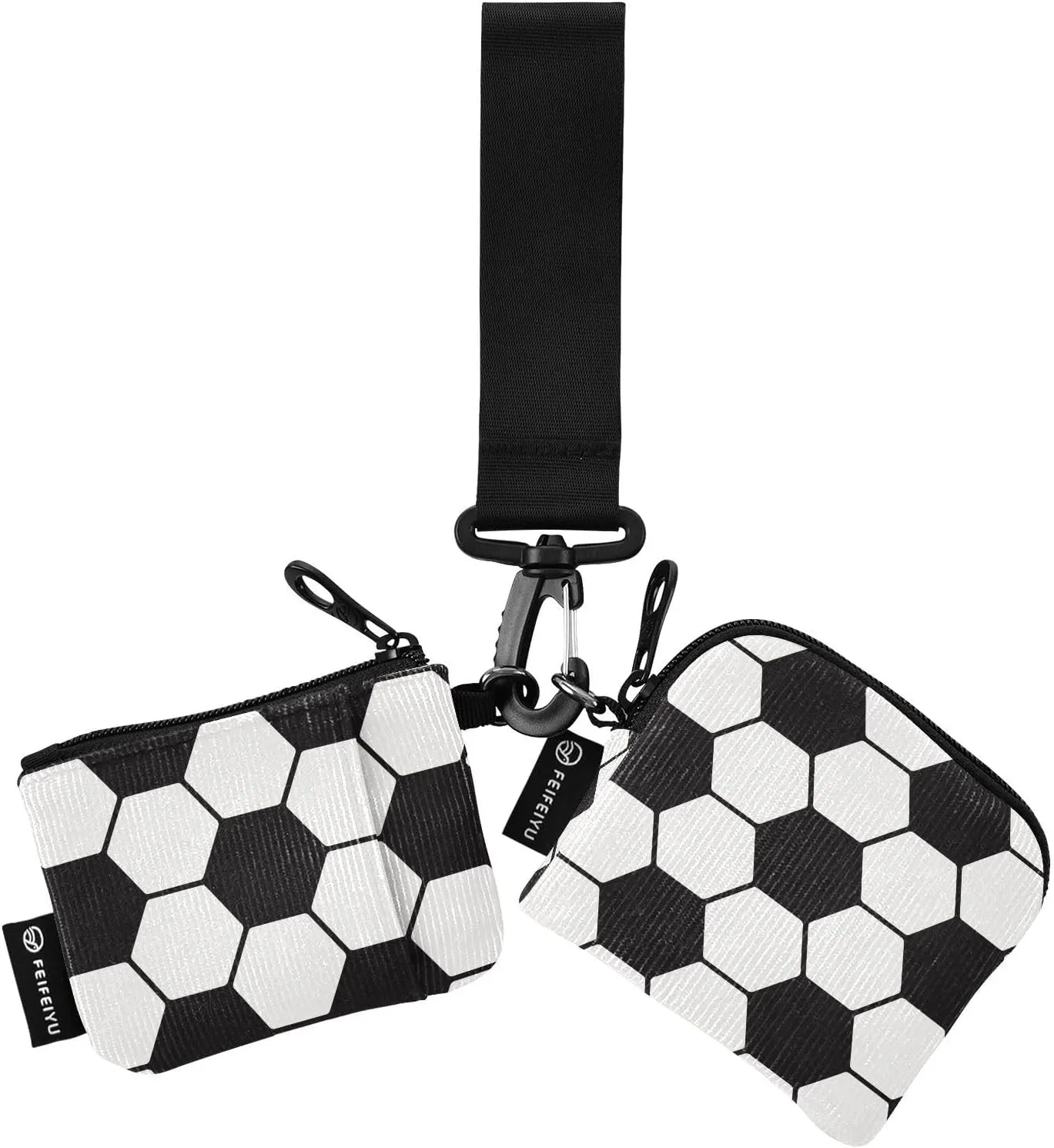 Small Wallet for Women Football Soccer Ball Pattern Zip Around Dual Pouch Wristlet Wallets for Women Portable Card Wallet