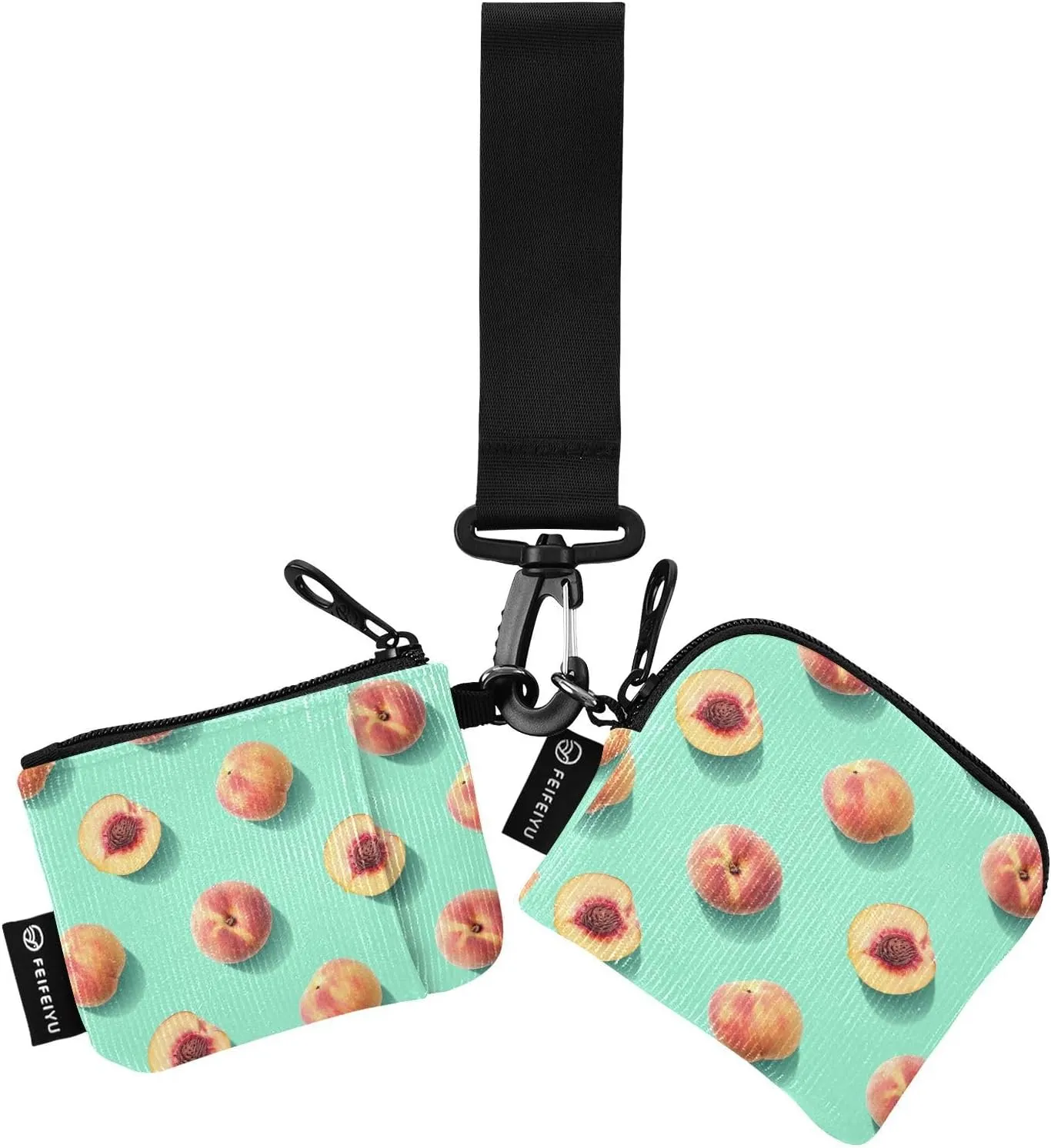 Small Wallet for Women Fresh Peaches on Green Zip Around Dual Pouch Wristlet Wallets for Women Portable Card Wallet