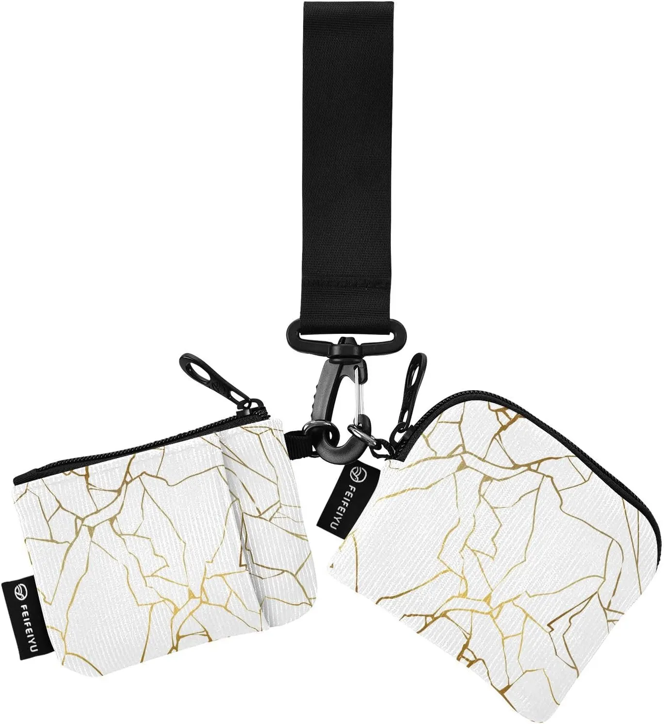 Small Wallet for Women Golden Crack Marble Texture Zip Around Dual Pouch Wristlet Wallets for Women Portable Card Wallet