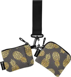 Small Wallet for Women Golden Pineapples Fruit Black Zip Around Dual Pouch Wristlet Wallets for Women Portable Card Wallet