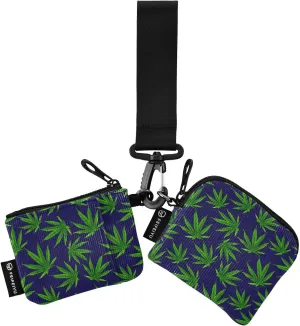 Small Wallet for Women Green Leaves on Blue Zip Around Dual Pouch Wristlet Wallets for Women Portable Card Wallet