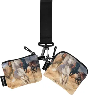 Small Wallet for Women Horse Herd Run in Desert Zip Around Dual Pouch Wristlet Wallets for Women Portable Card Wallet