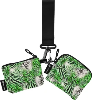 Small Wallet for Women Leopard Mixed with Zebra Skin Green Zip Around Dual Pouch Wristlet Wallets for Women Portable Card Wallet