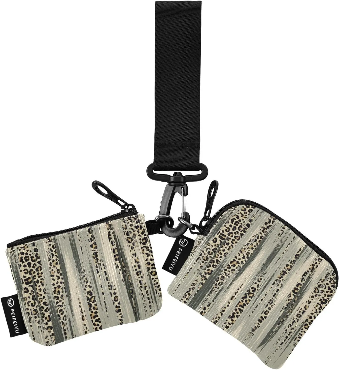 Small Wallet for Women Leopard Skin Pattern Zip Around Dual Pouch Wristlet Wallets for Women Portable Card Wallet