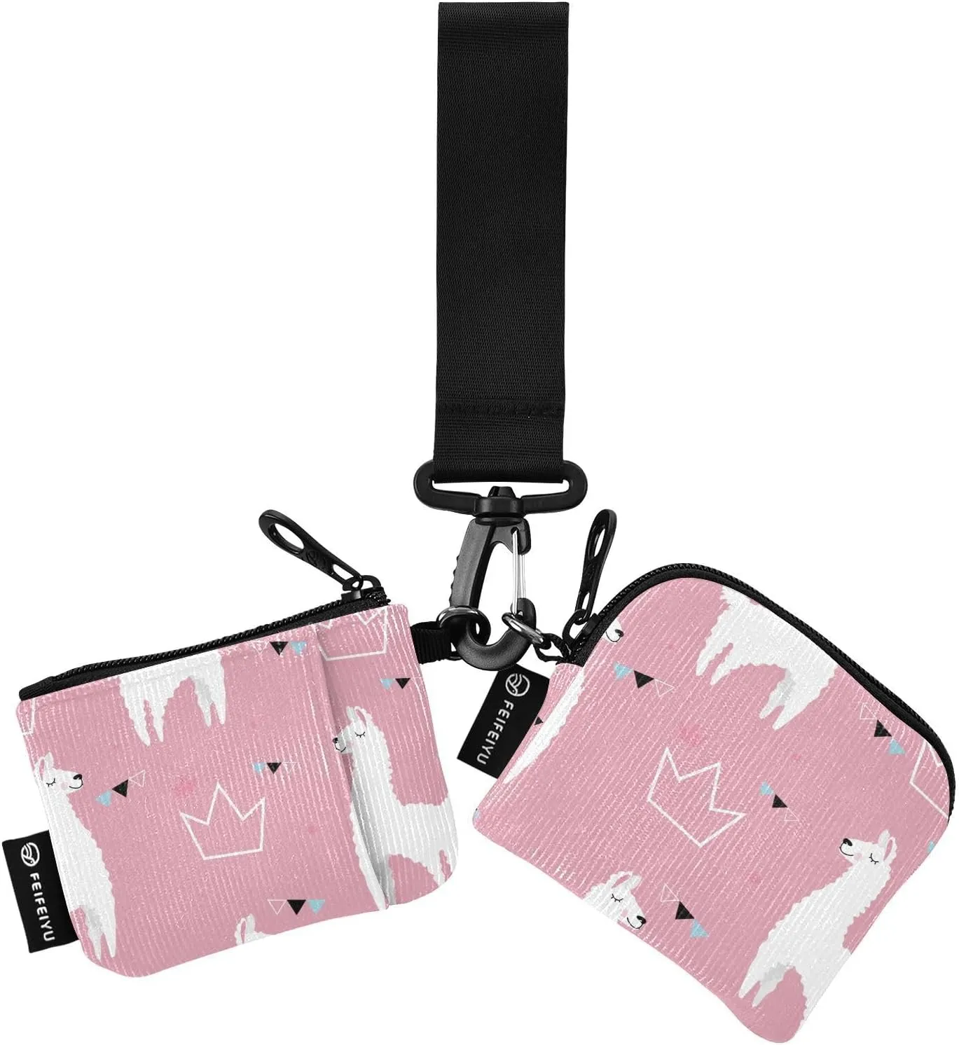 Small Wallet for Women Lovely Cartoon Llama Crown Zip Around Dual Pouch Wristlet Wallets for Women Portable Card Wallet