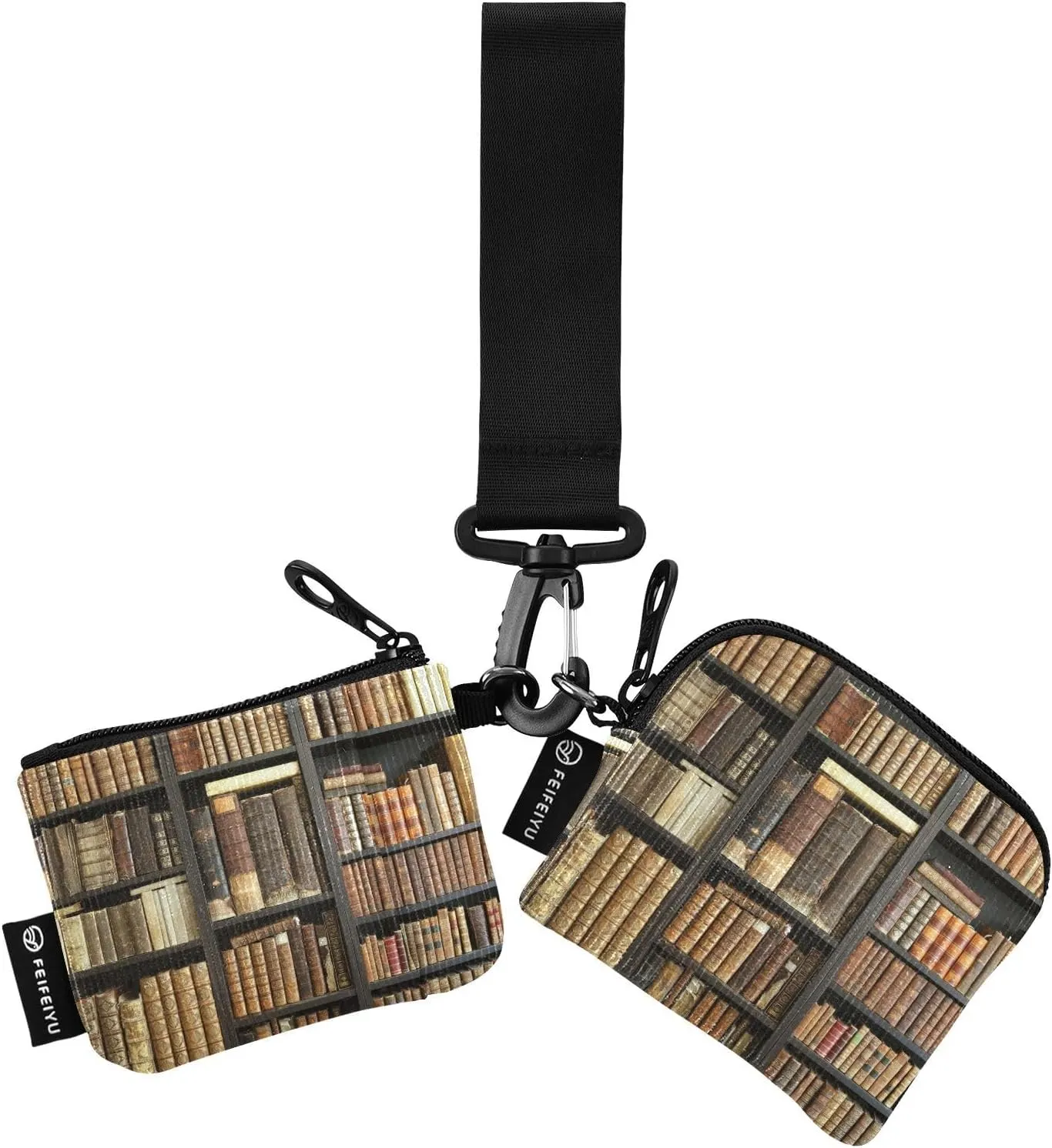 Small Wallet for Women Old Books on Wooden Shelf Zip Around Dual Pouch Wristlet Wallets for Women Portable Card Wallet