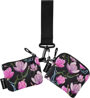 Small Wallet for Women Pink Flowers on Black Zip Around Dual Pouch Wristlet Wallets for Women Portable Card Wallet