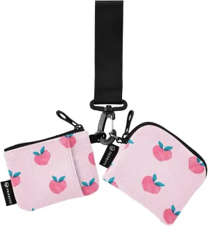 Small Wallet for Women Pink Peach Fruits Zip Around Dual Pouch Wristlet Wallets for Women Portable Card Wallet