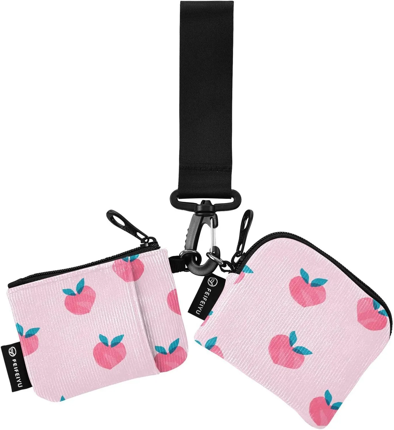 Small Wallet for Women Pink Peach Fruits Zip Around Dual Pouch Wristlet Wallets for Women Portable Card Wallet