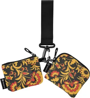 Small Wallet for Women Russian Flowers on Black Zip Around Dual Pouch Wristlet Wallets for Women Portable Card Wallet