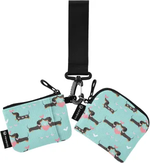 Small Wallet for Women Valentines Day Dachshund Dogs on Blue Zip Around Dual Pouch Wristlet Wallets for Women Portable Card Wallet